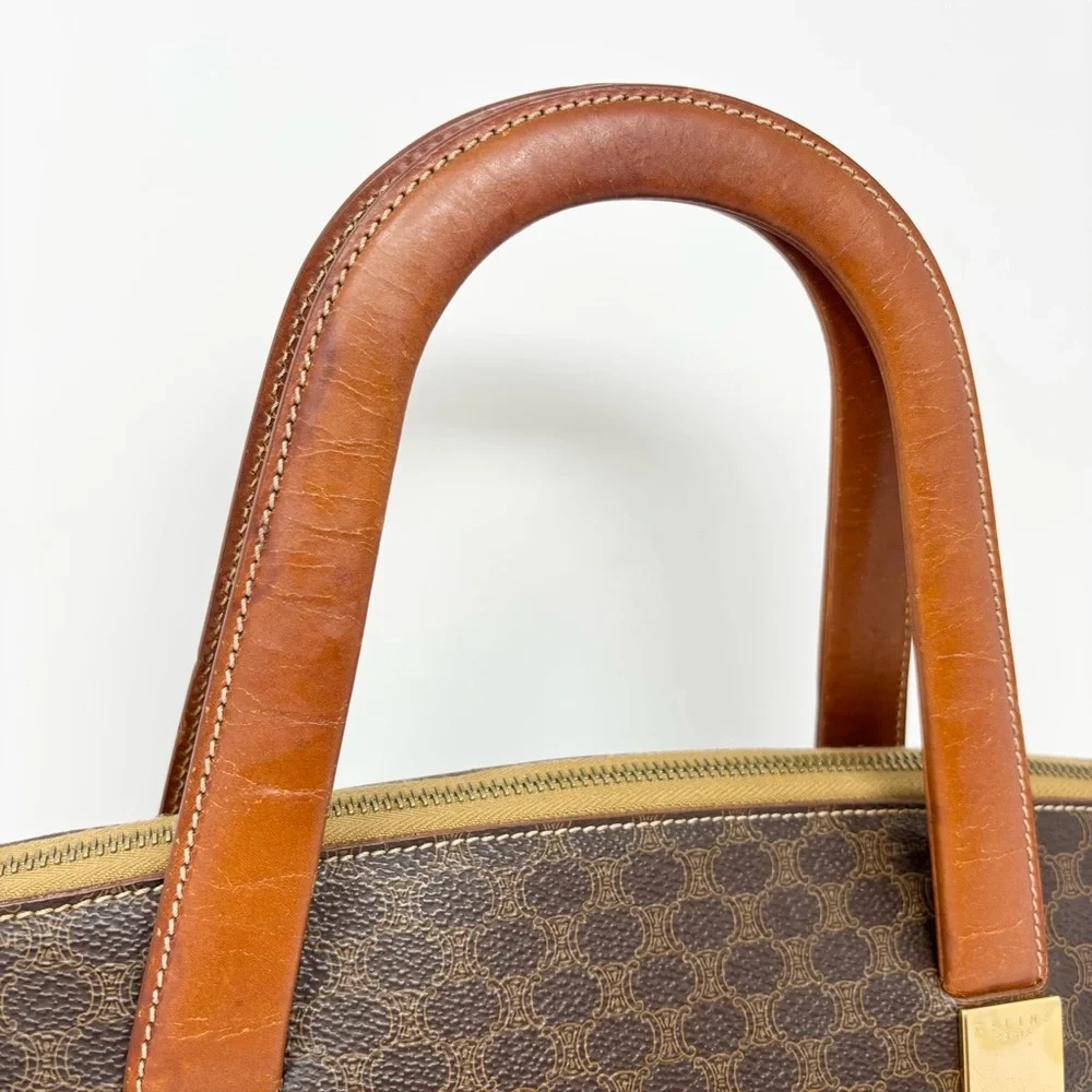 Vintage Céline Macadam Triomphe Monogram Tote Bag Brown Tan Leather 1990s - Picture 8 of 16